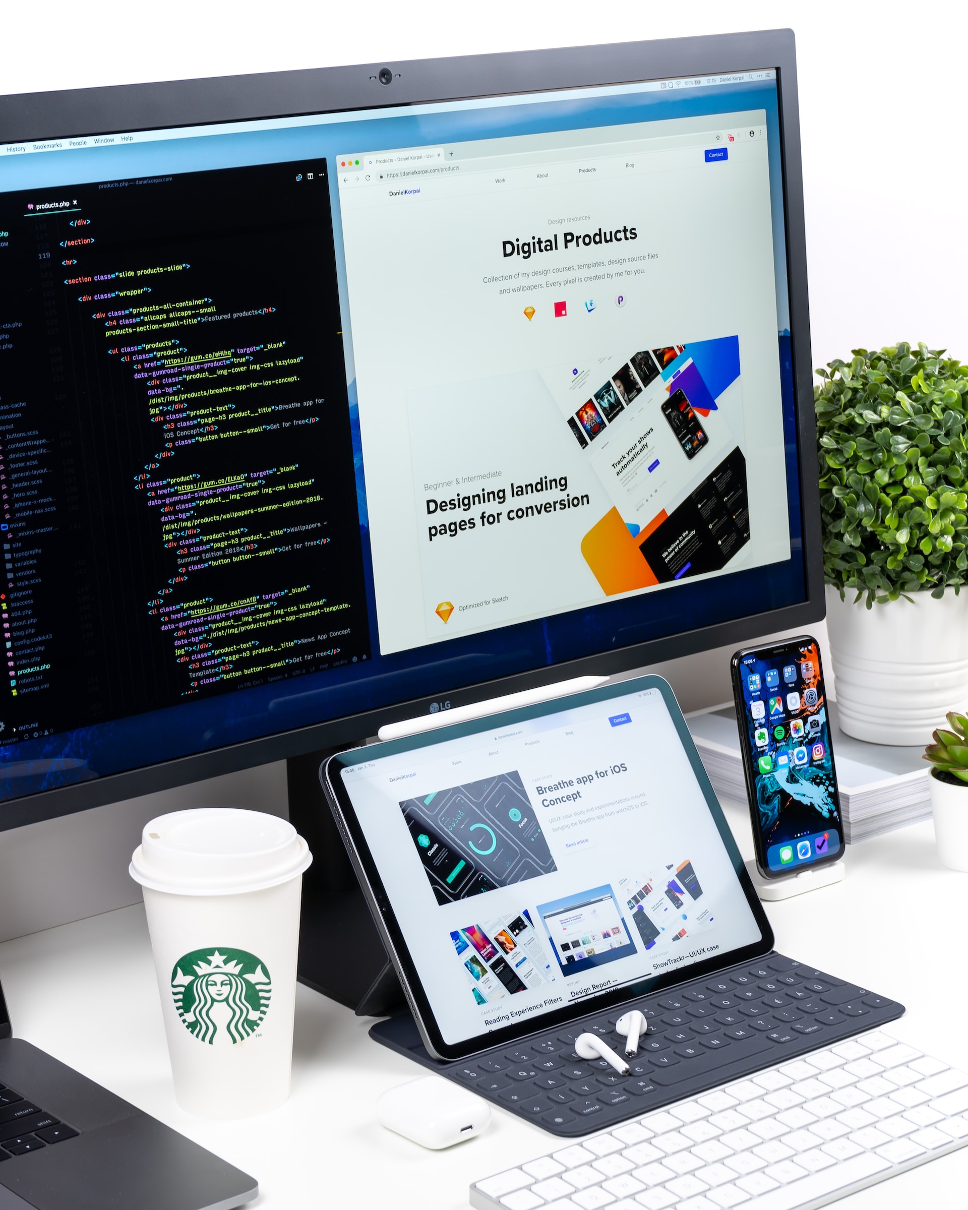 web design photo of computer and starbucks coffee with a phone