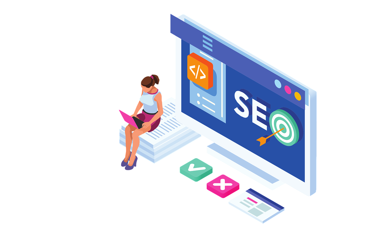 girl sitting in front of screen with seo on it